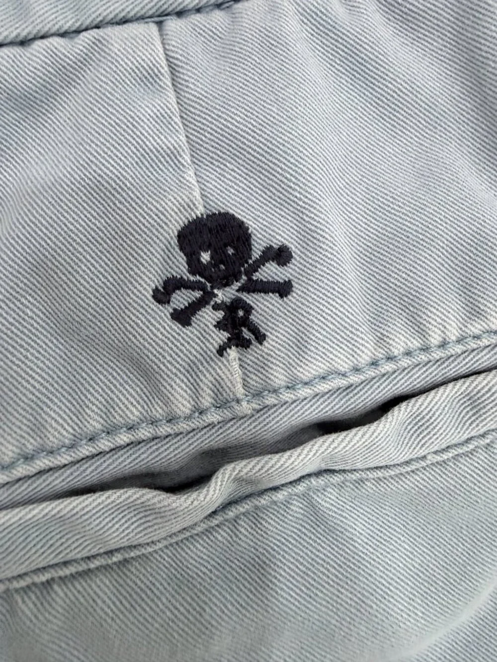 Ralph Lauren Rugby Skull Chino Shorts 33 Blue Distressed Preppy Cotton Y2K